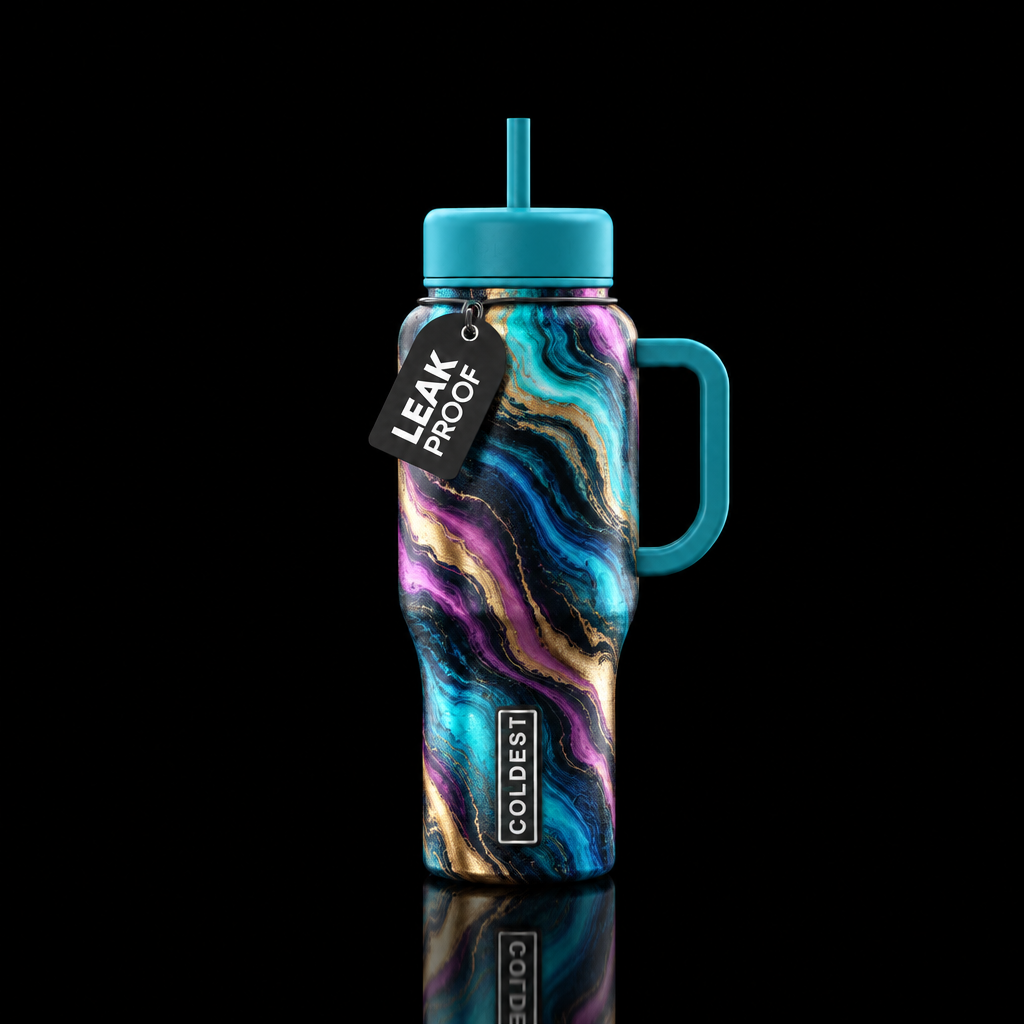 Marble madness, mirriored water bottle design