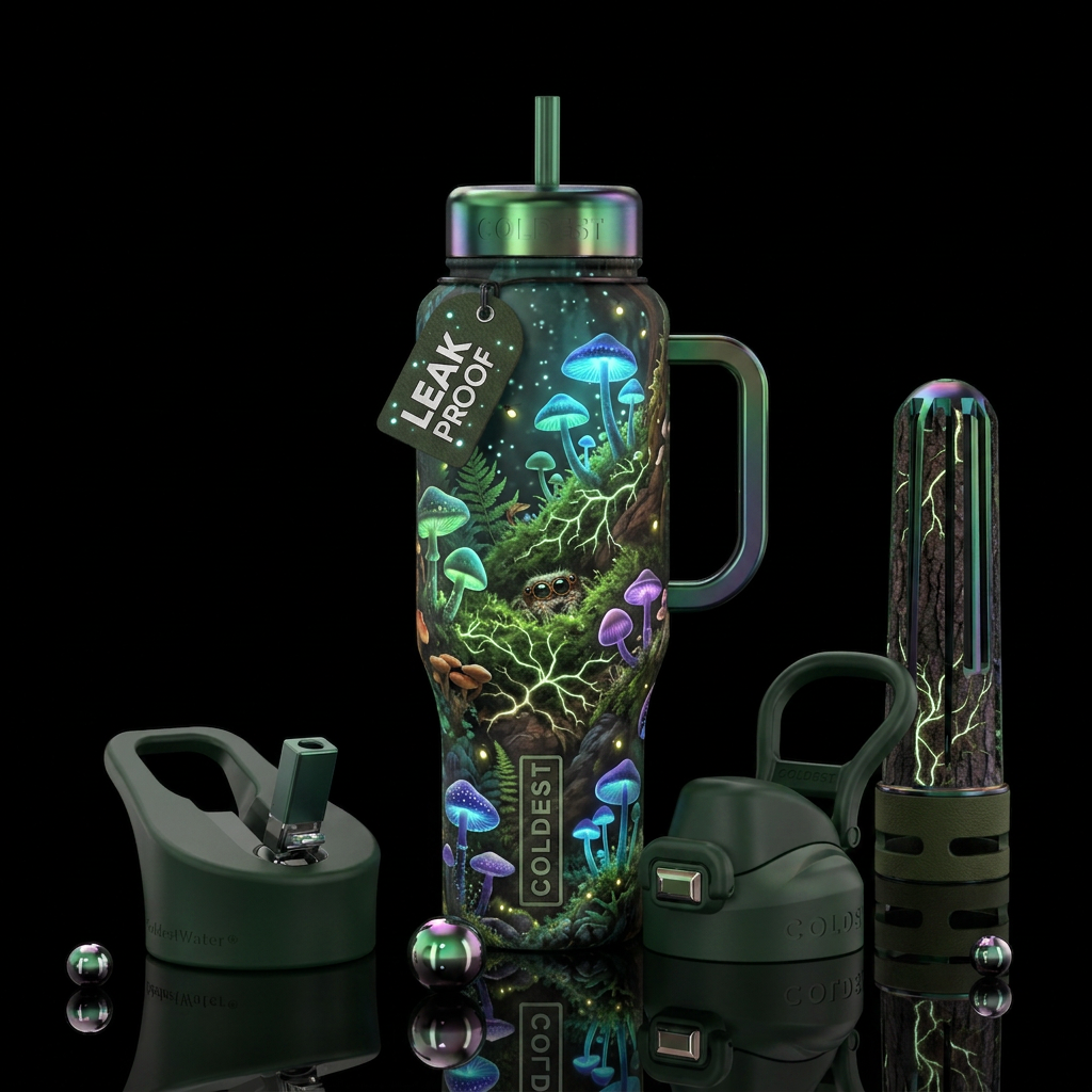 Daylight: A rich woodland scene full of realistic ... water bottle design