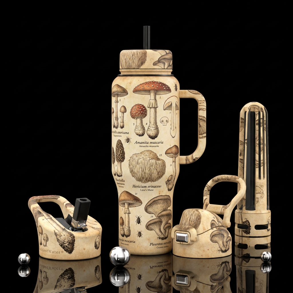 The Mycologist's Field Guide"  A premium wraparoun... water bottle design