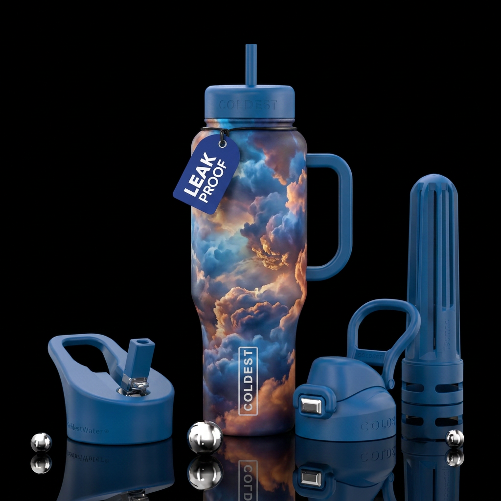 Clouds realistic water bottle design