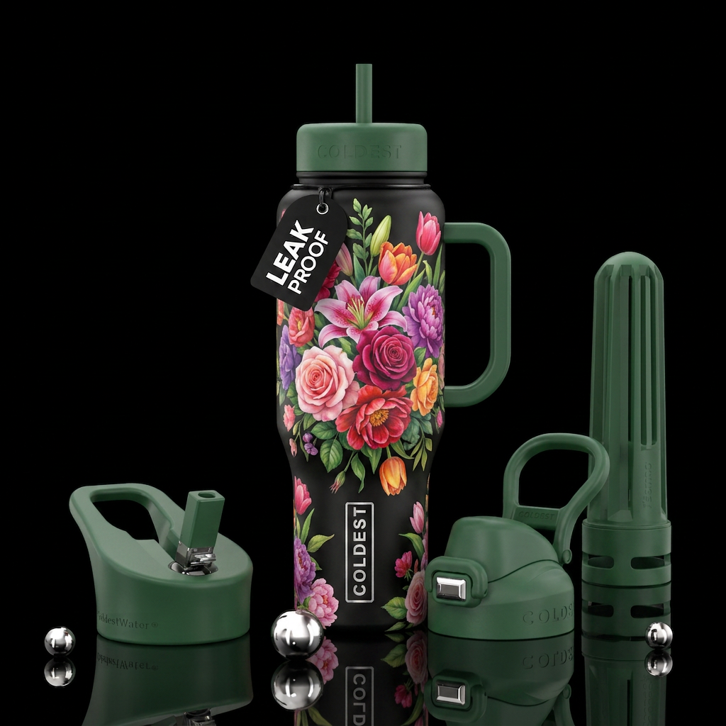 Floral blossom bouquet water bottle design