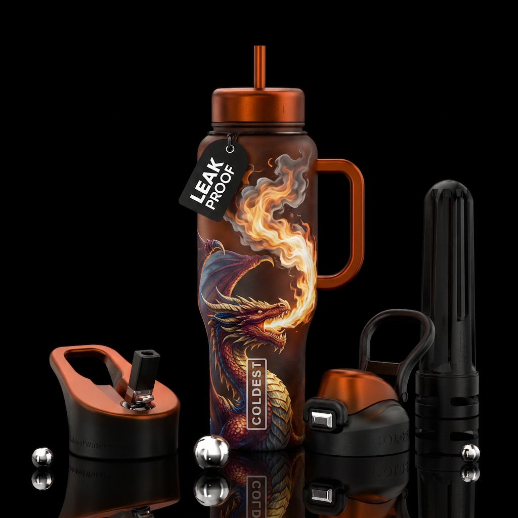 Fire breathing dragon water bottle design