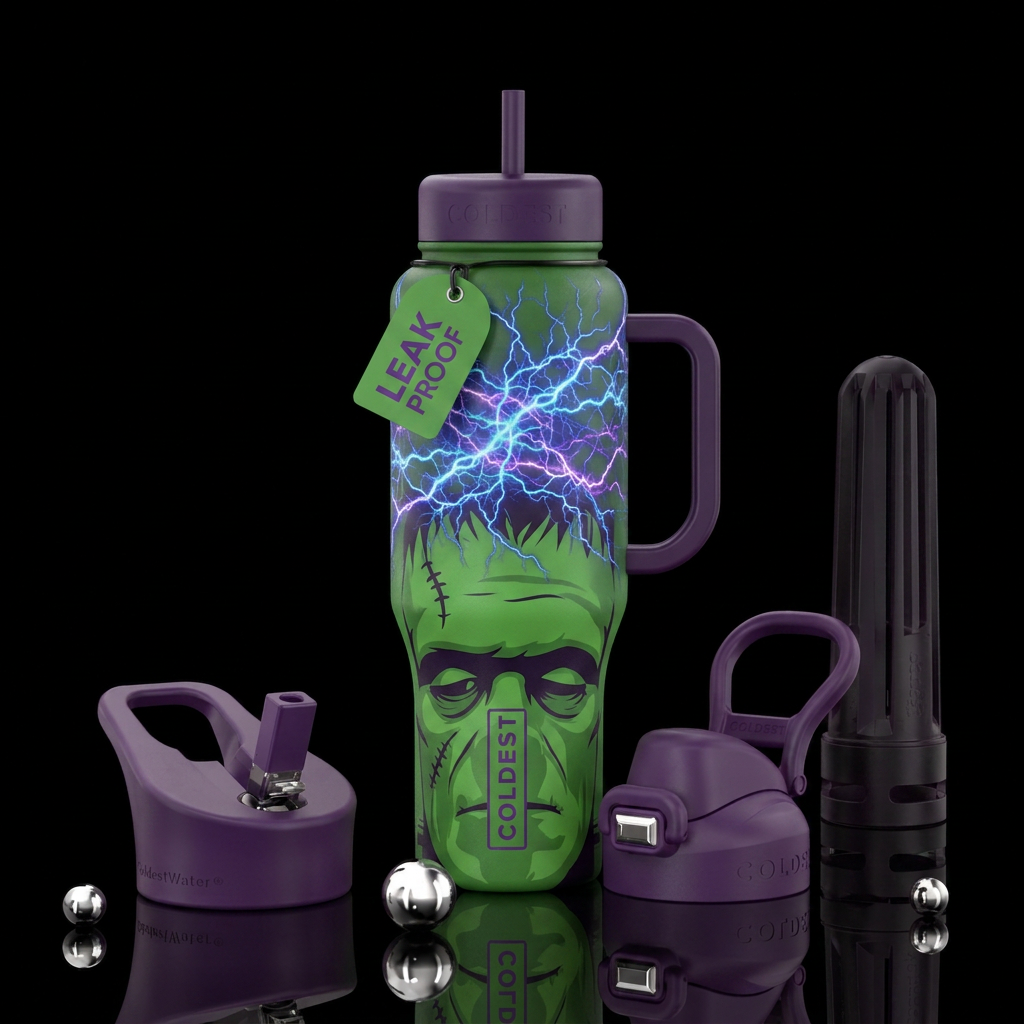 Frankenstein with voltage sparks water bottle design
