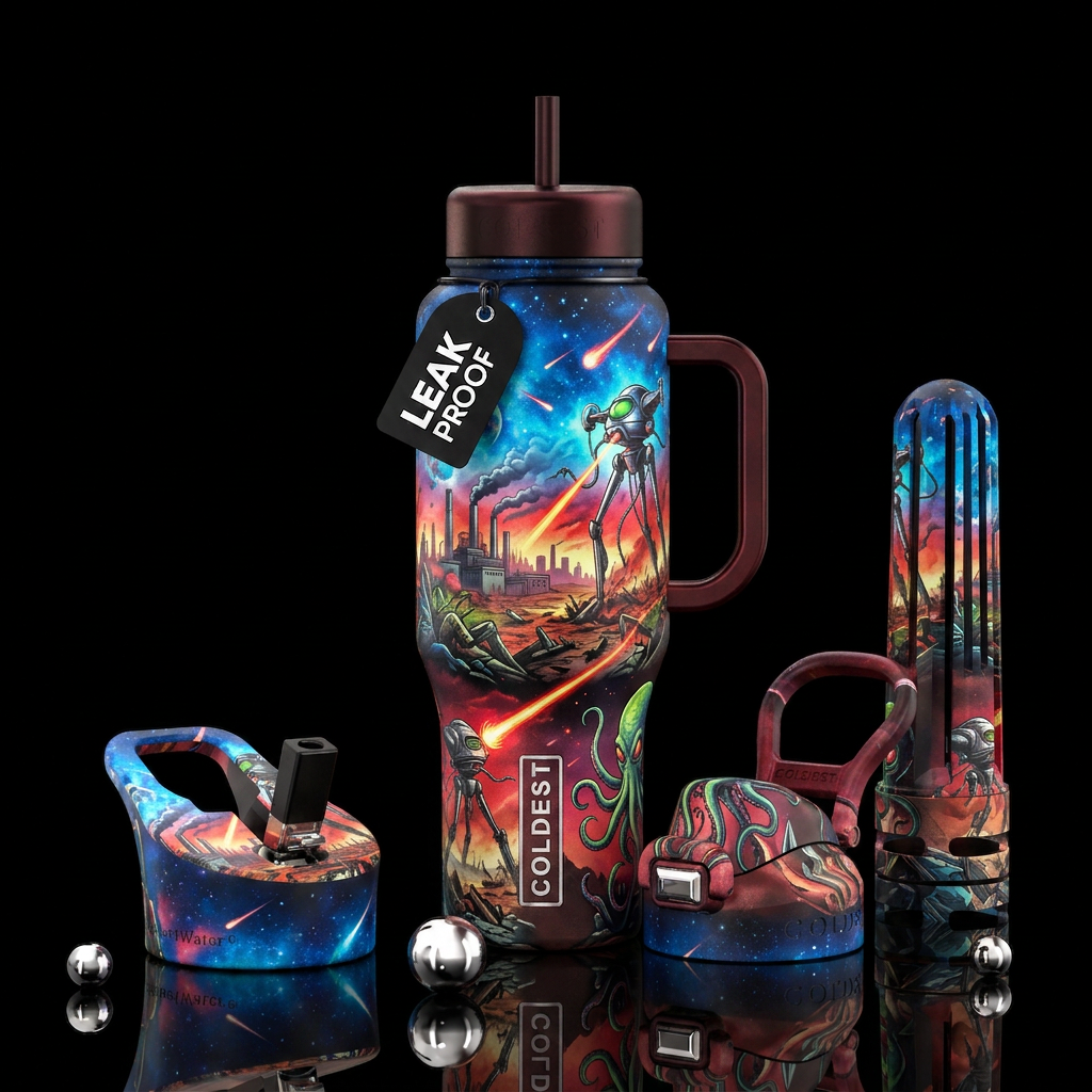 War of the worlds water bottle design