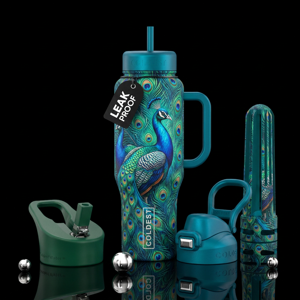 Peacocks water bottle design