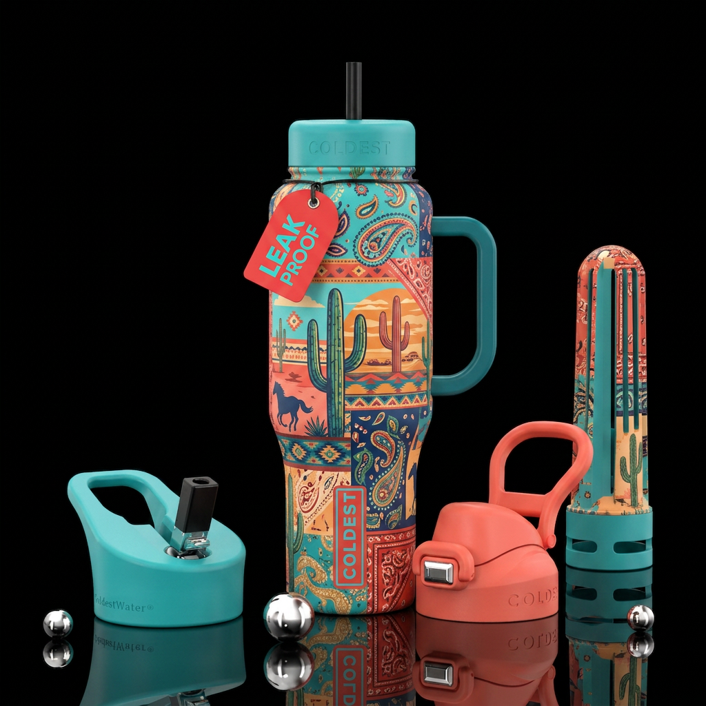 Western colorful print water bottle design
