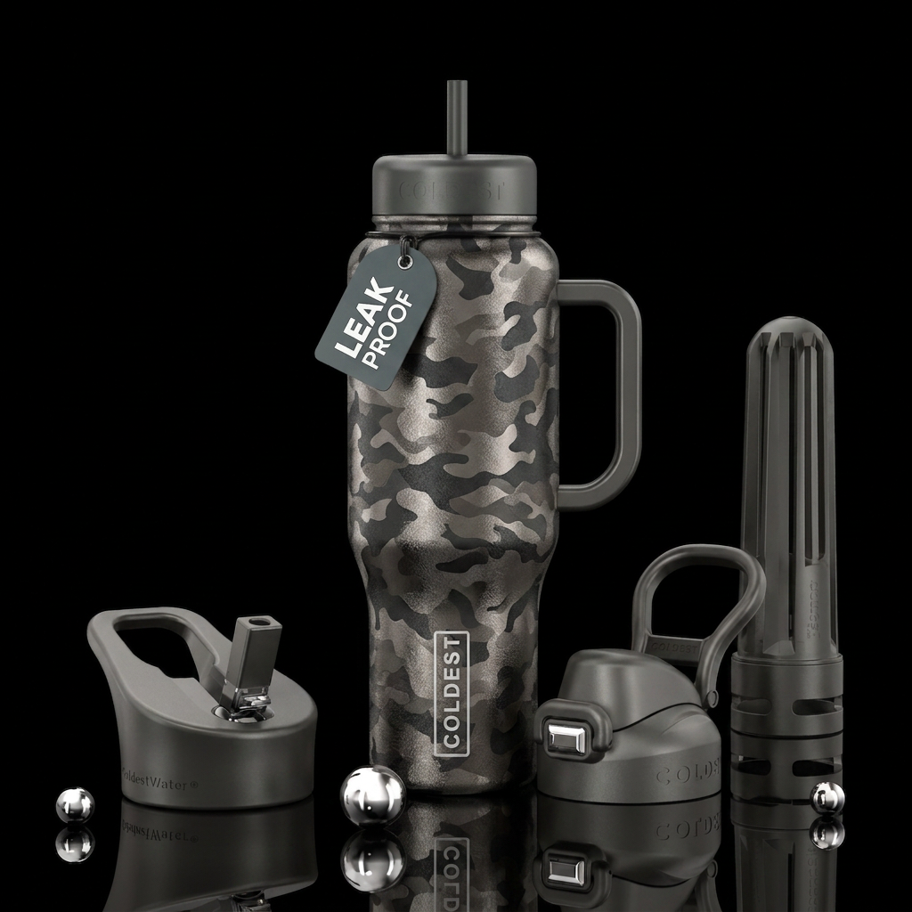 Iron steel camo water bottle design