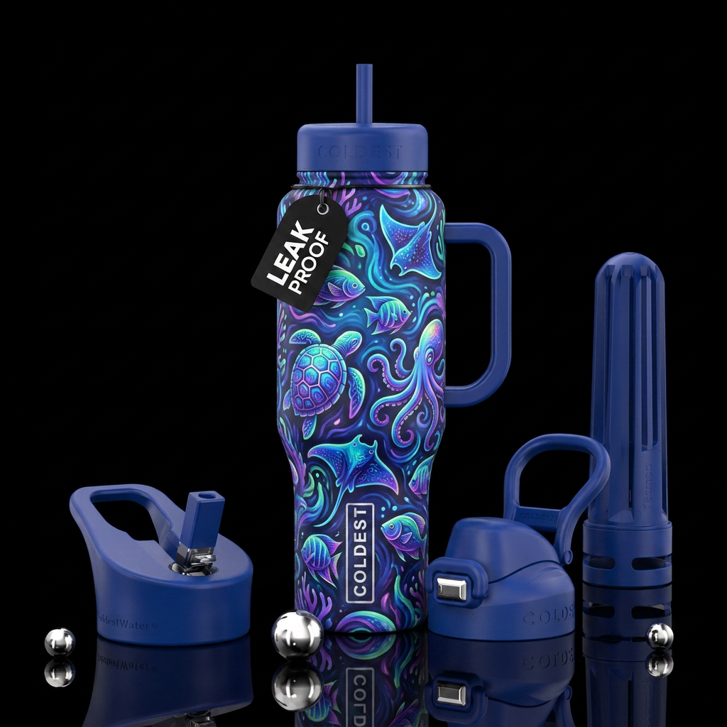 Abstract ocean animals water bottle design