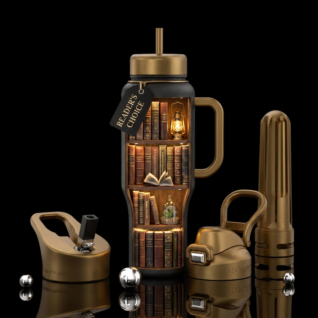 Book nook water bottle design