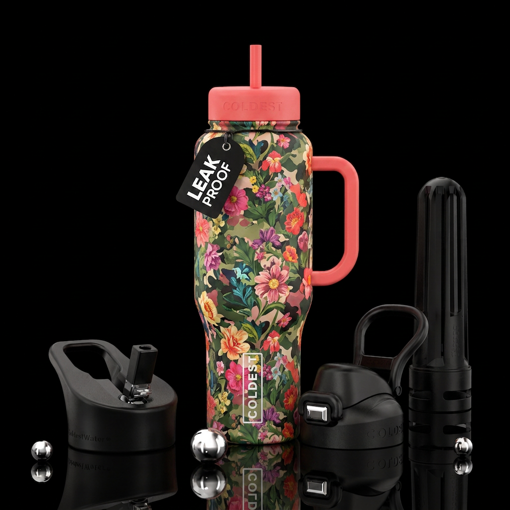 Floral garden camo water bottle design
