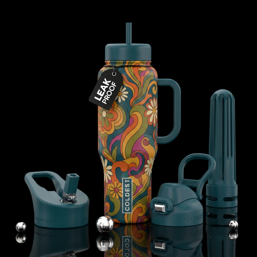 60’s abstract floral water bottle design