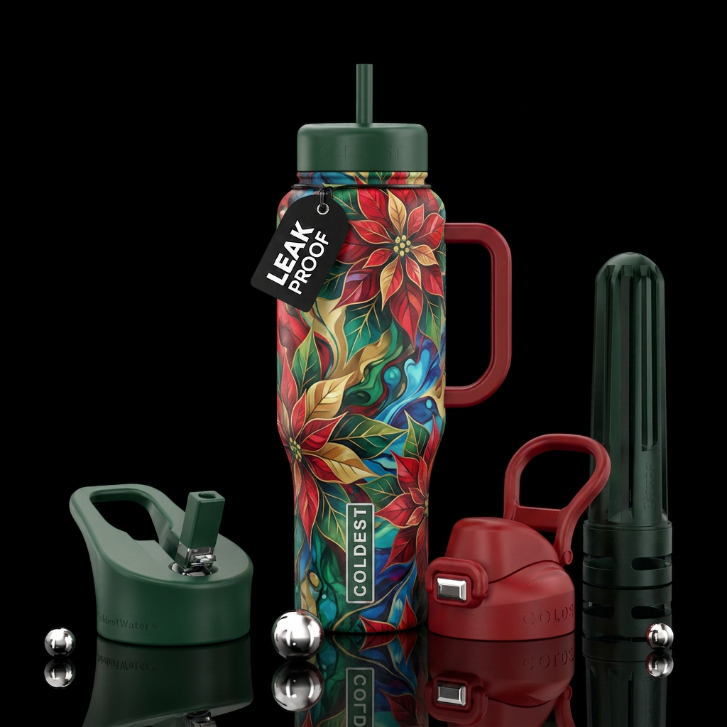 Abstract poinsettia water bottle design