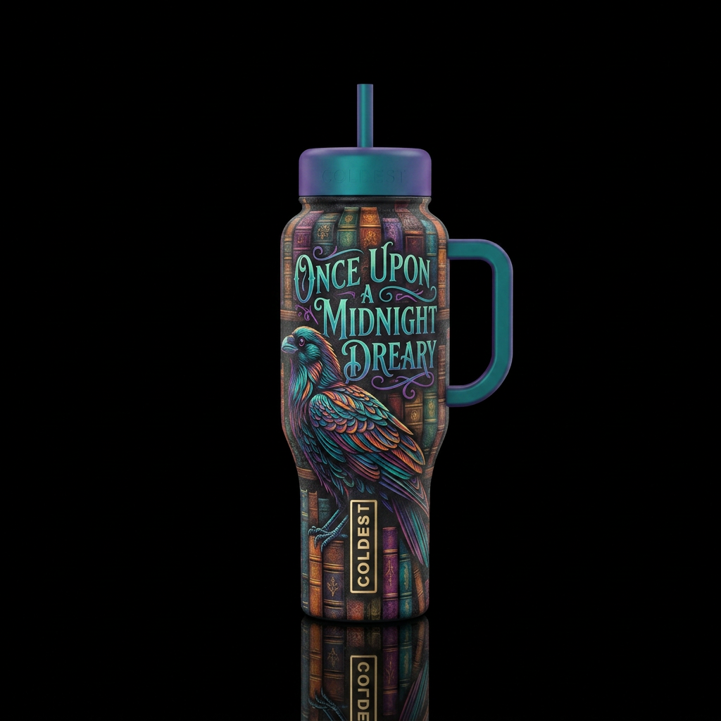 Once upon a midnight dreary water bottle design