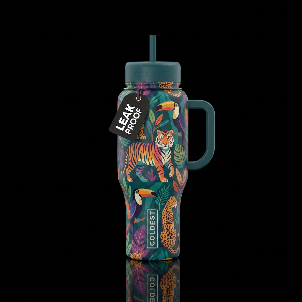Abstract jungle animals water bottle design