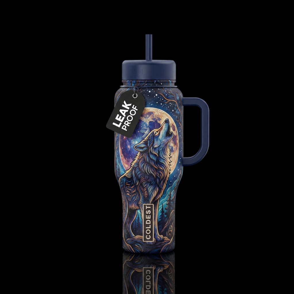 Howl at the moon water bottle design
