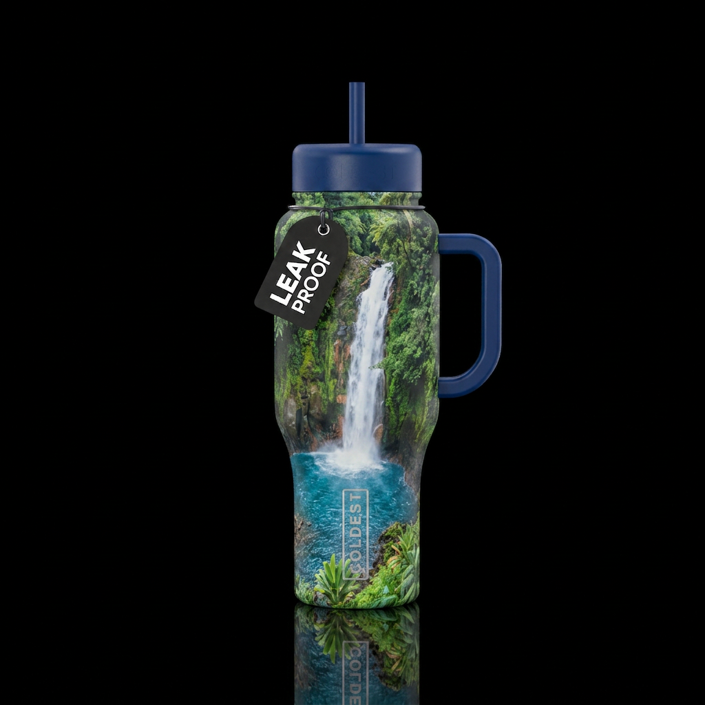 Hawaiian waterfall water bottle design