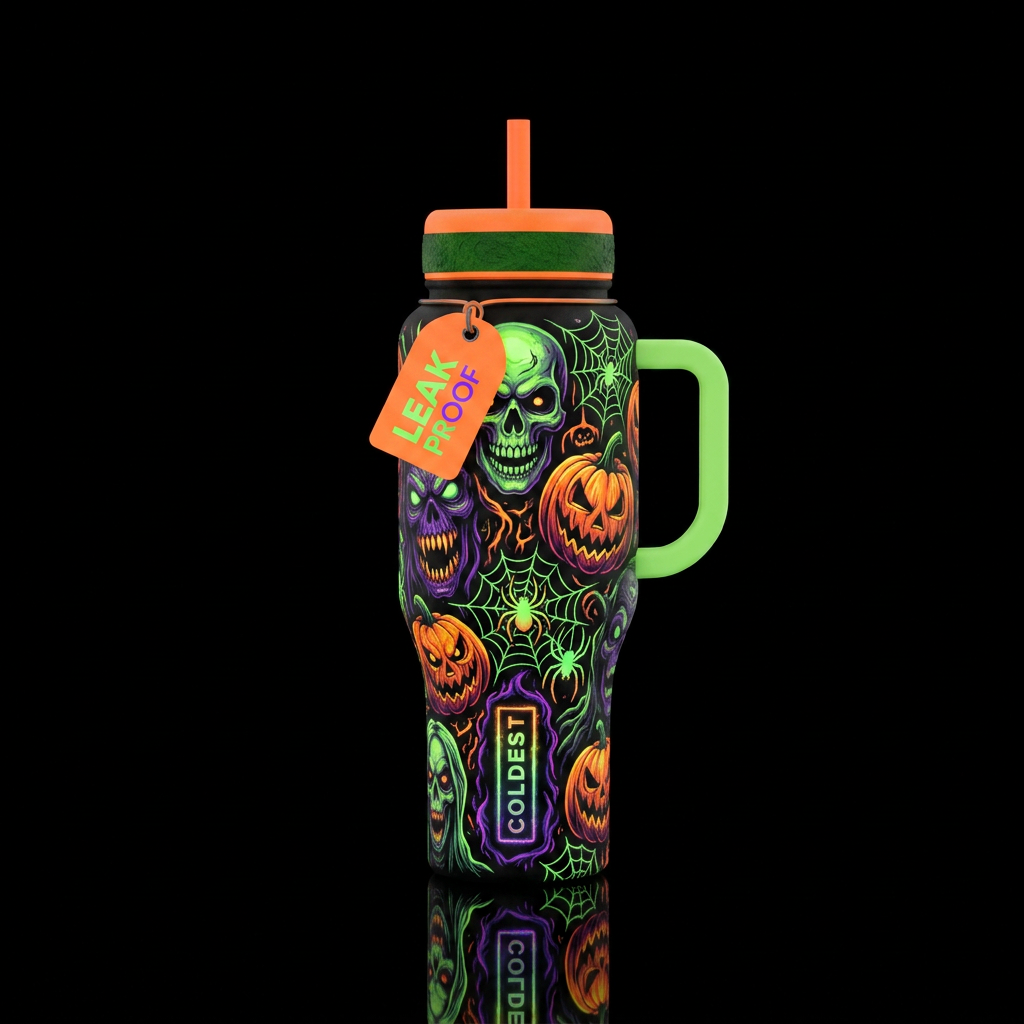 Scary Halloween glowie water bottle design