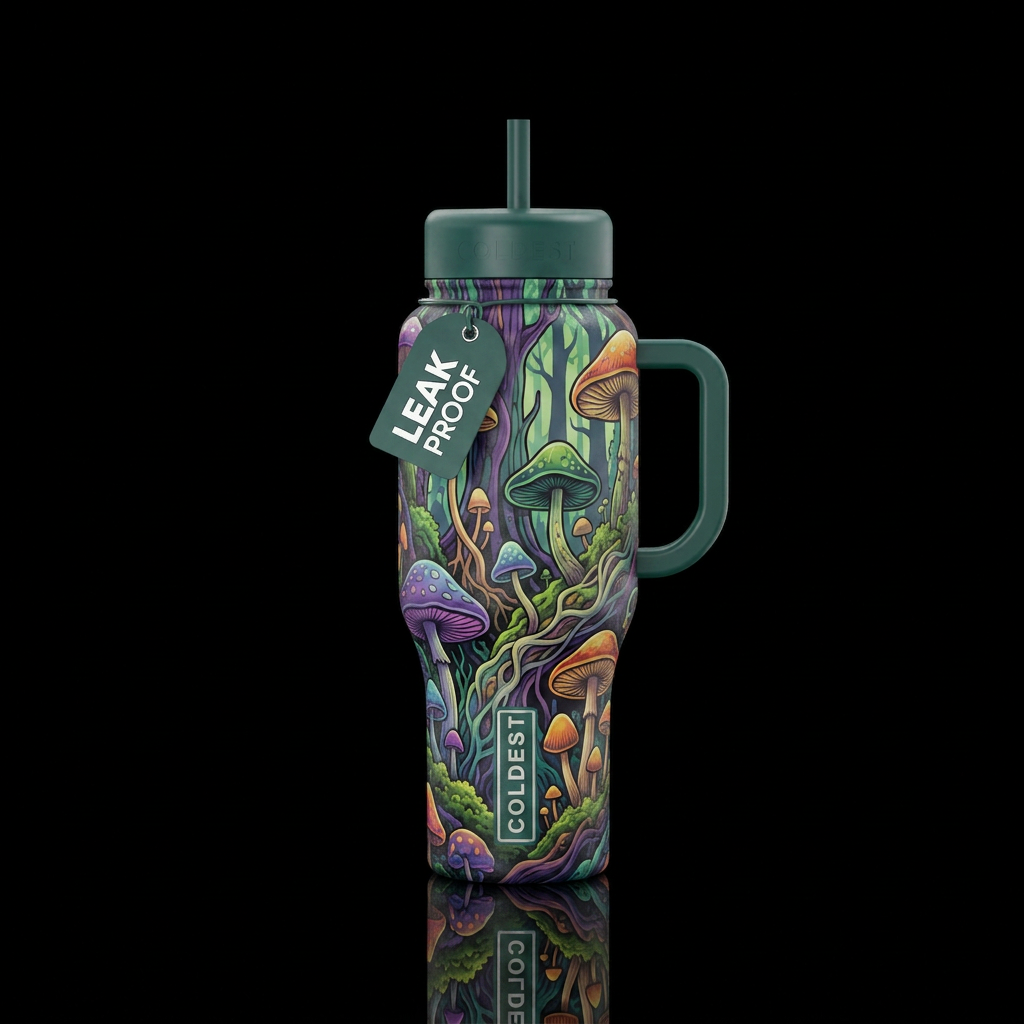 Abstract mushroom forest water bottle design