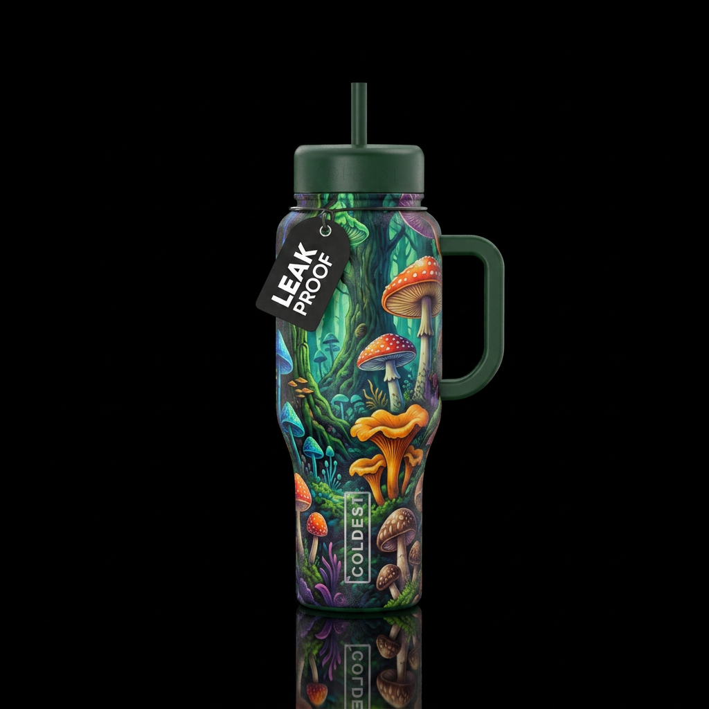 Abstract mushroom forest water bottle design