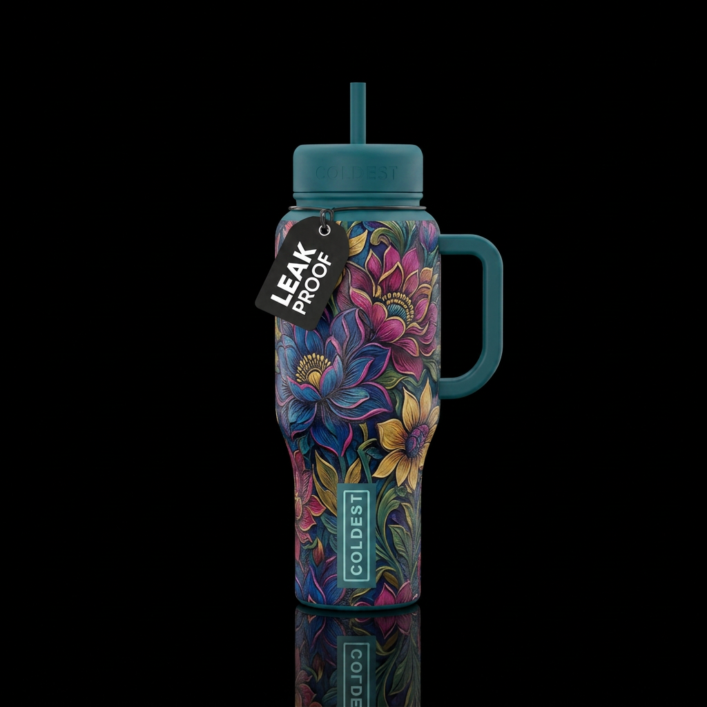 Abstract floral art water bottle design