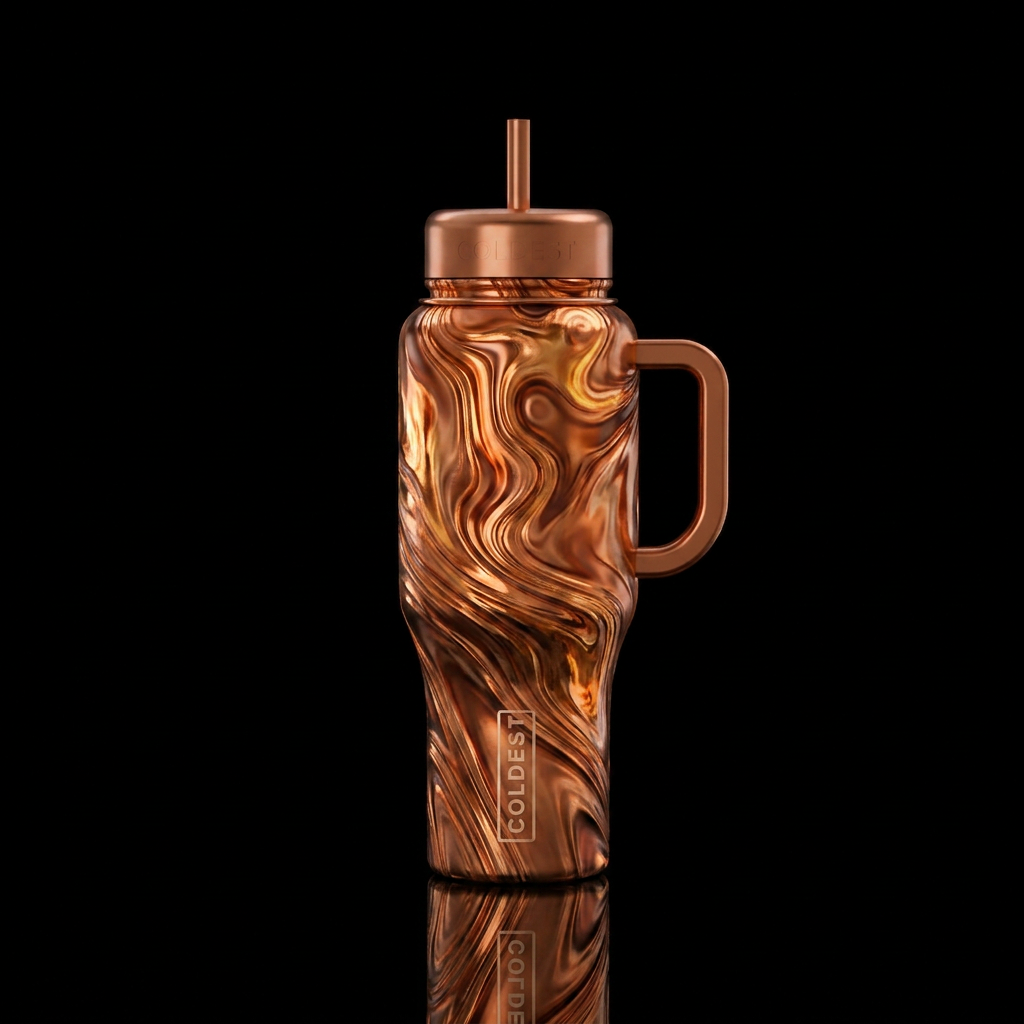 Abstract melted copper water bottle design