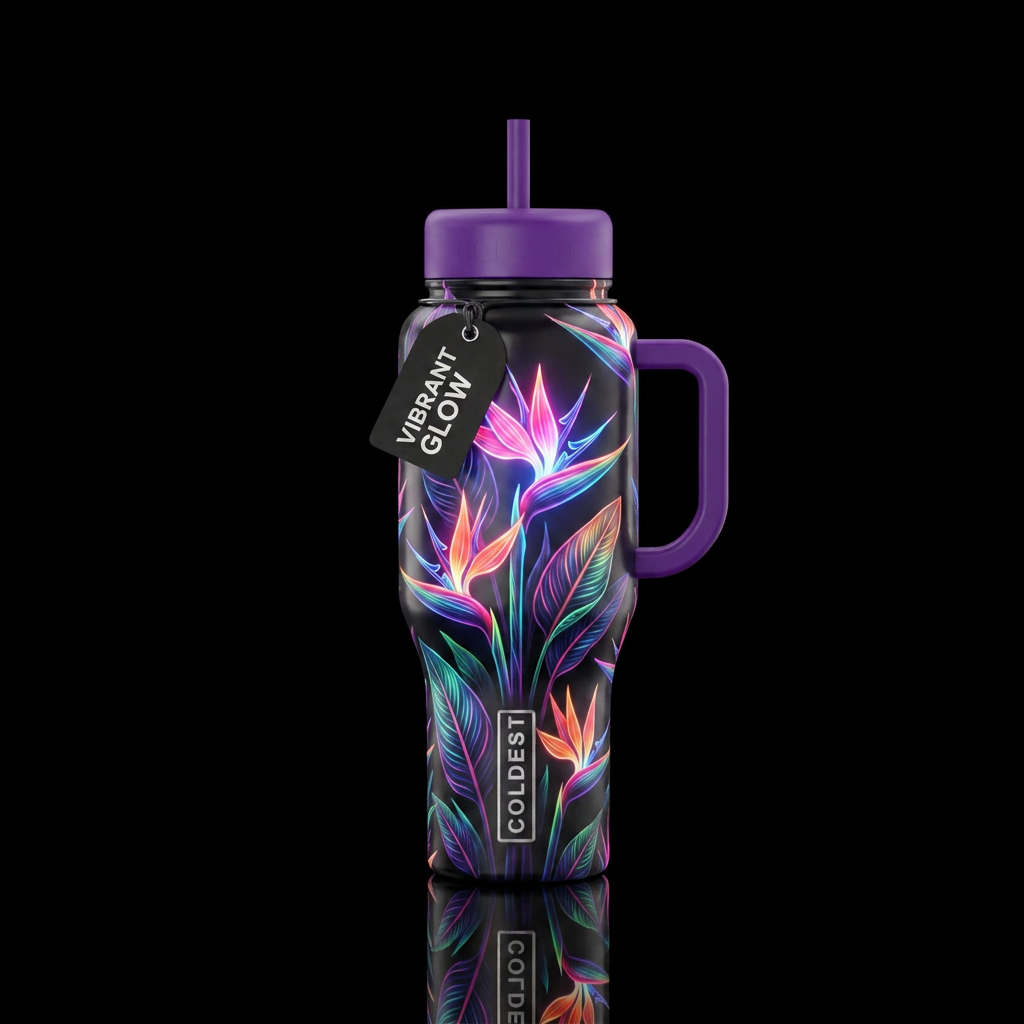 Glowie birds of paradise water bottle design