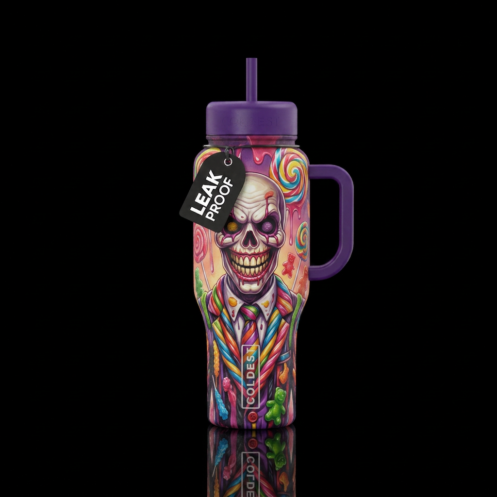 Scary candy man water bottle design