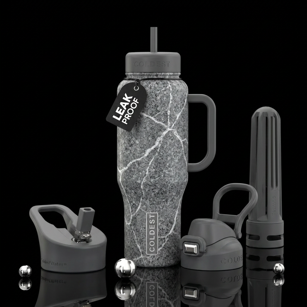 Grey granite with white veins water bottle design
