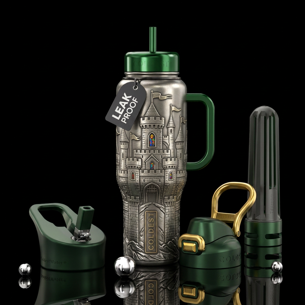 Castle fortress in mideval times water bottle design