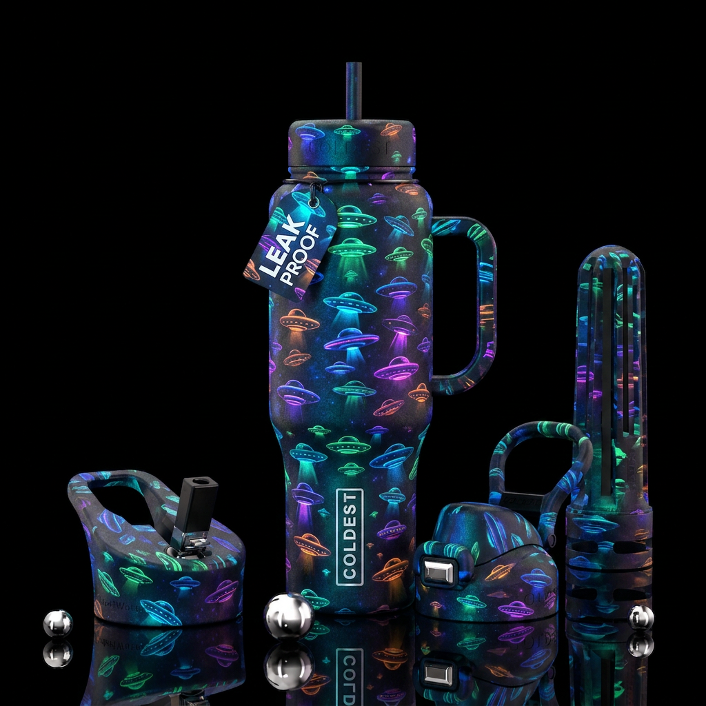 Glowy UFO's water bottle design