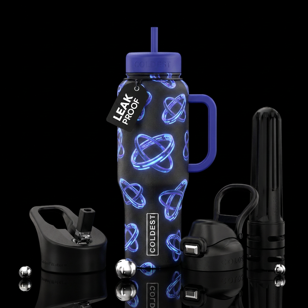 Glowy sputnics water bottle design