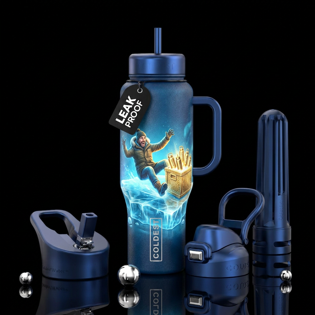 A coldest fan is slipping on ice to get to a new g... water bottle design