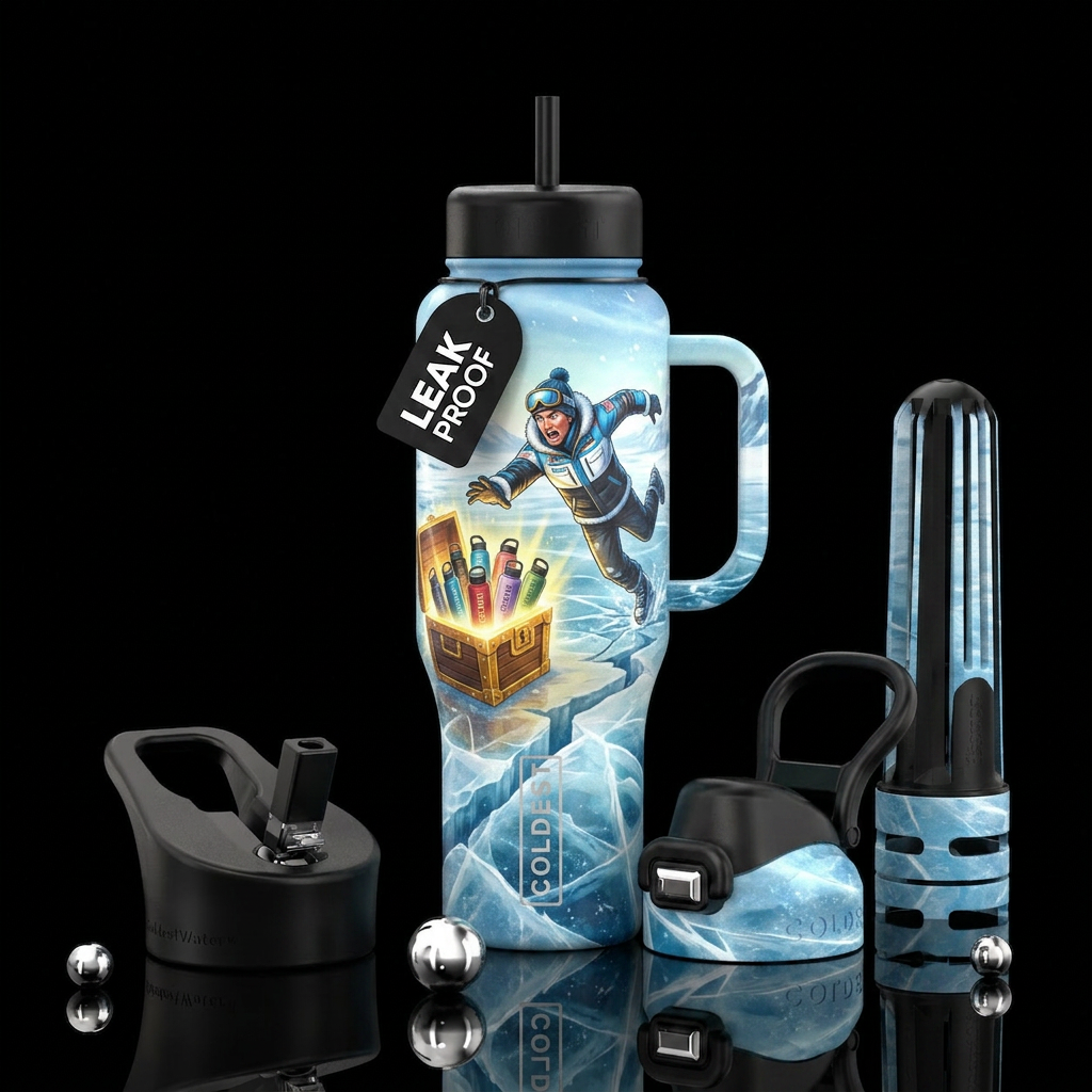 A coldest fan is slipping on ice to get to a new g... water bottle design
