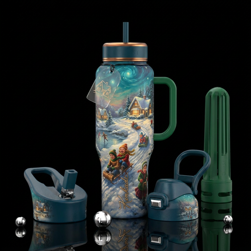 Children sledding down hill in the spirit of Thoma... water bottle design