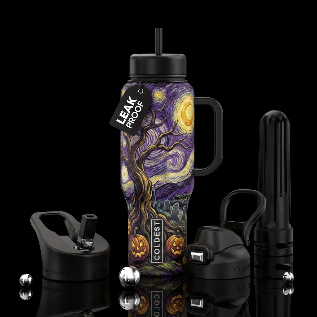 Von gough halloween painting water bottle design