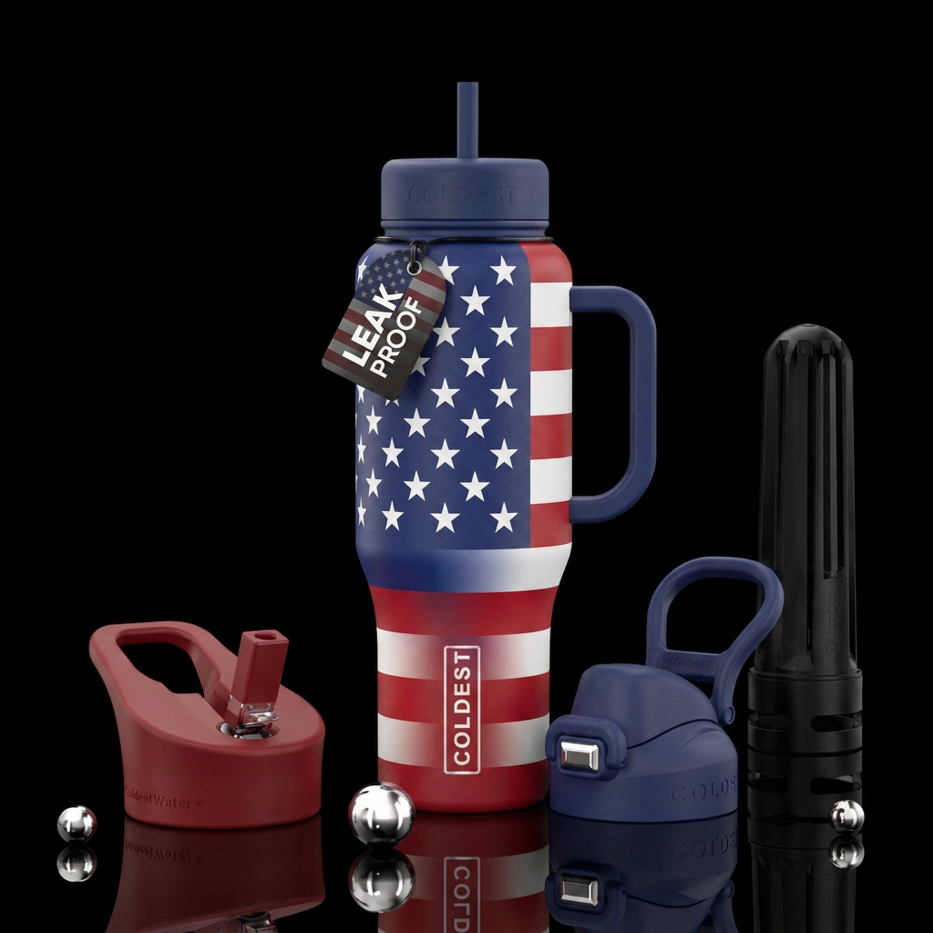 Tumbler inspired by the US flag water bottle design