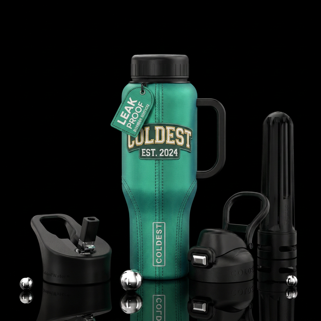 Tumbler inspired by a bomber jacket water bottle design