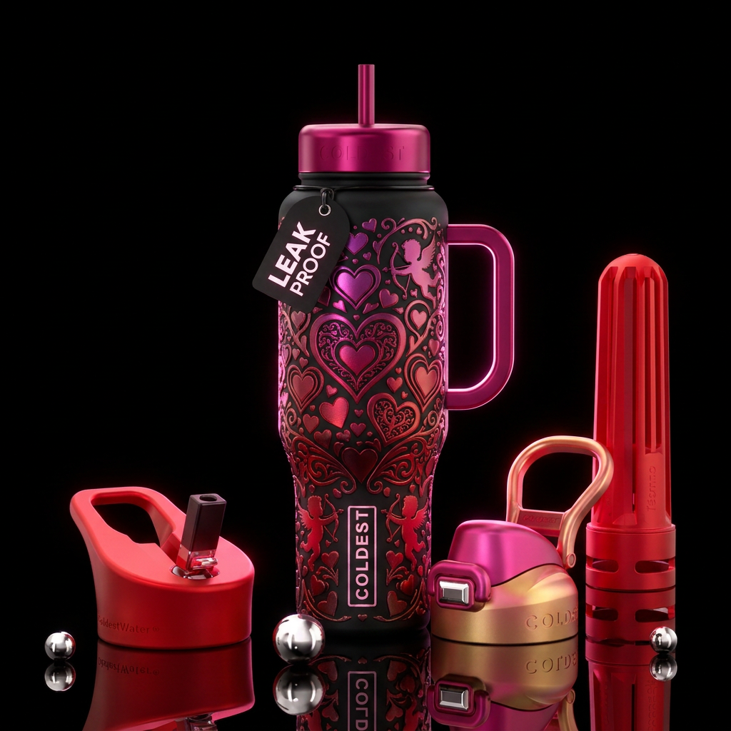 Tumbler inspired by valentines day and is glowy water bottle design