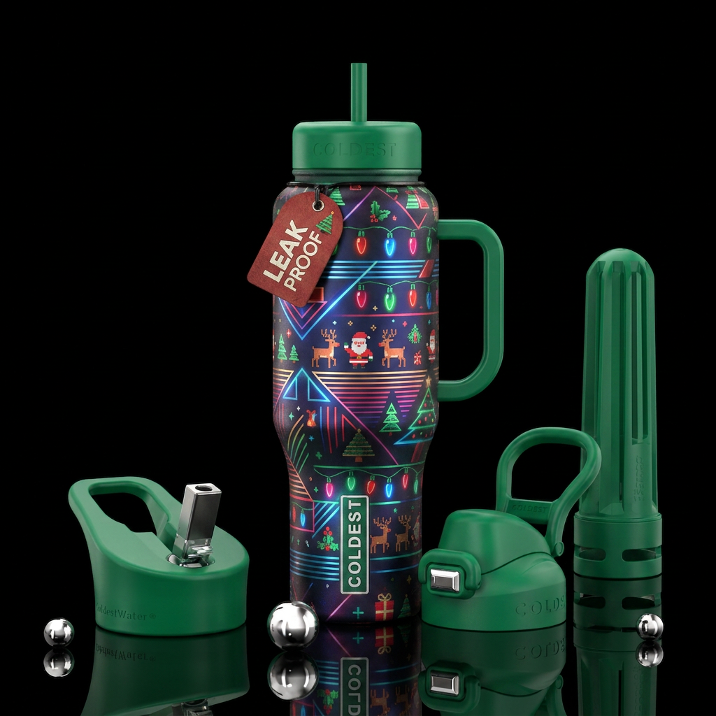 Tumbler inspired by Christmas in the 80s water bottle design