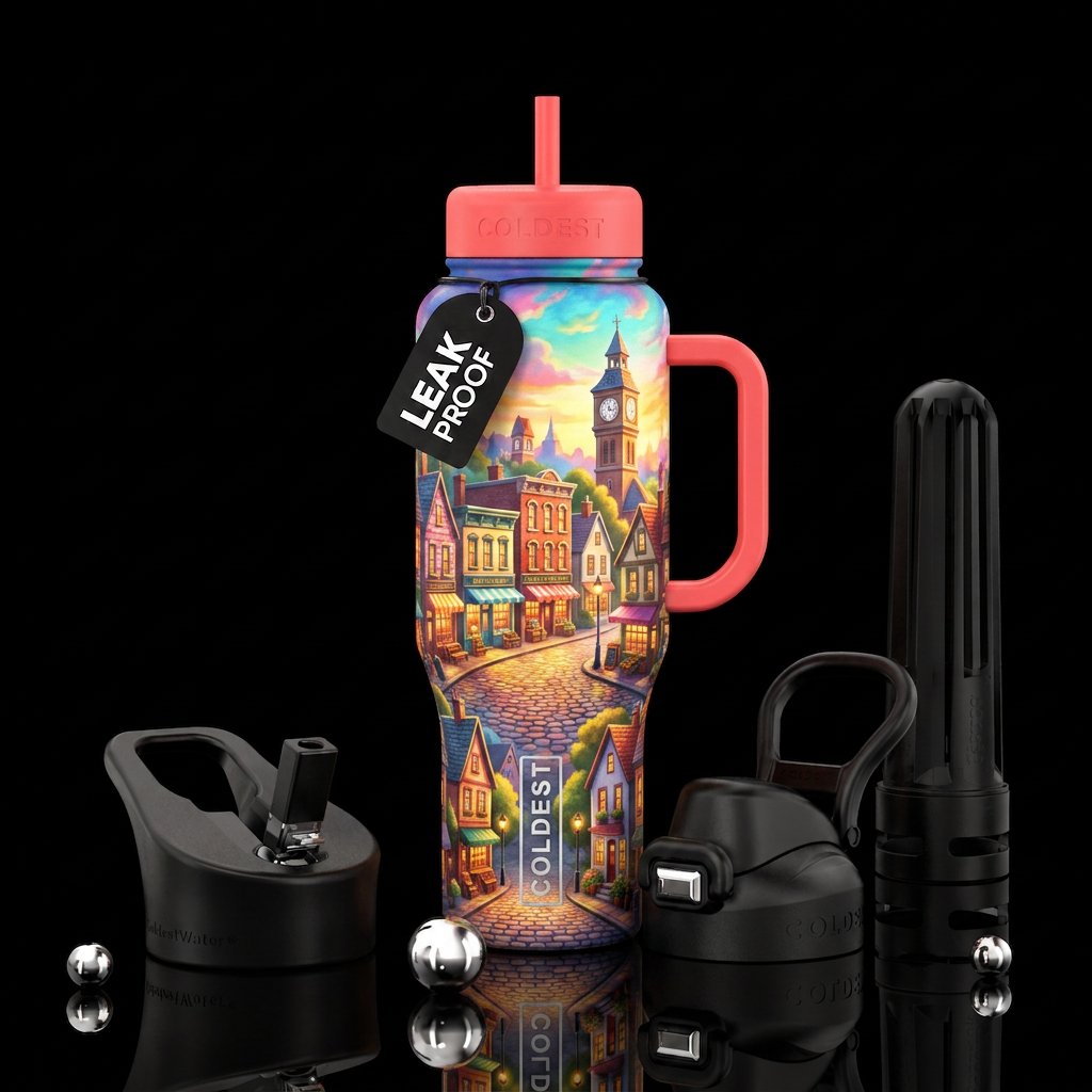 Tumbler inspired by small town charm water bottle design