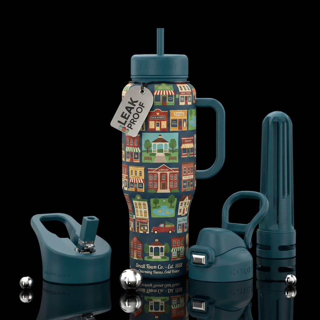 Tumbler inspired by small town charm water bottle design