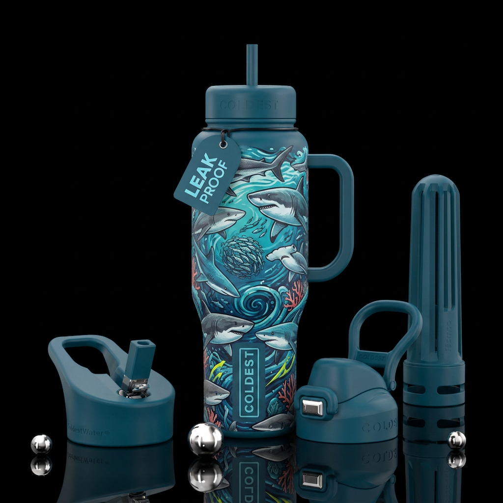 Tumbler inspired by shark week water bottle design