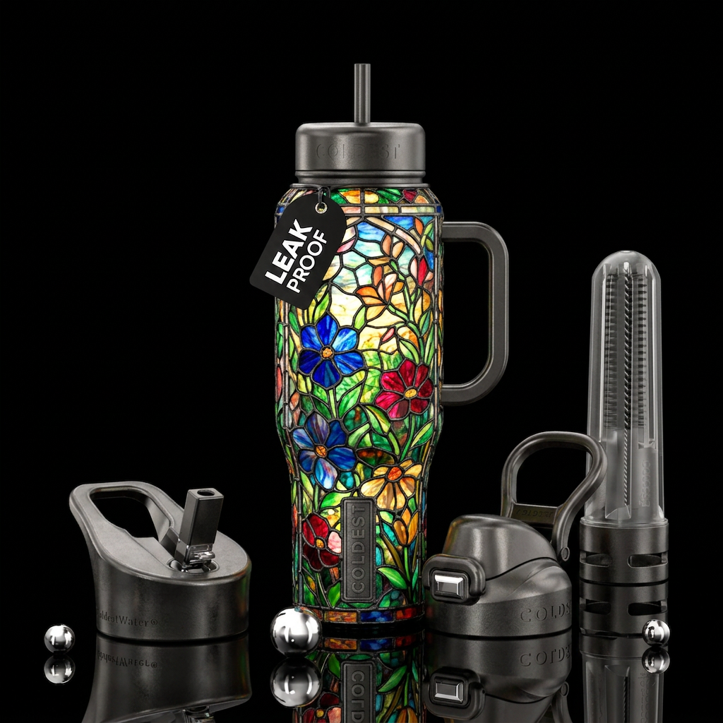 Tumbler inspired by, stained glass, garden water bottle design