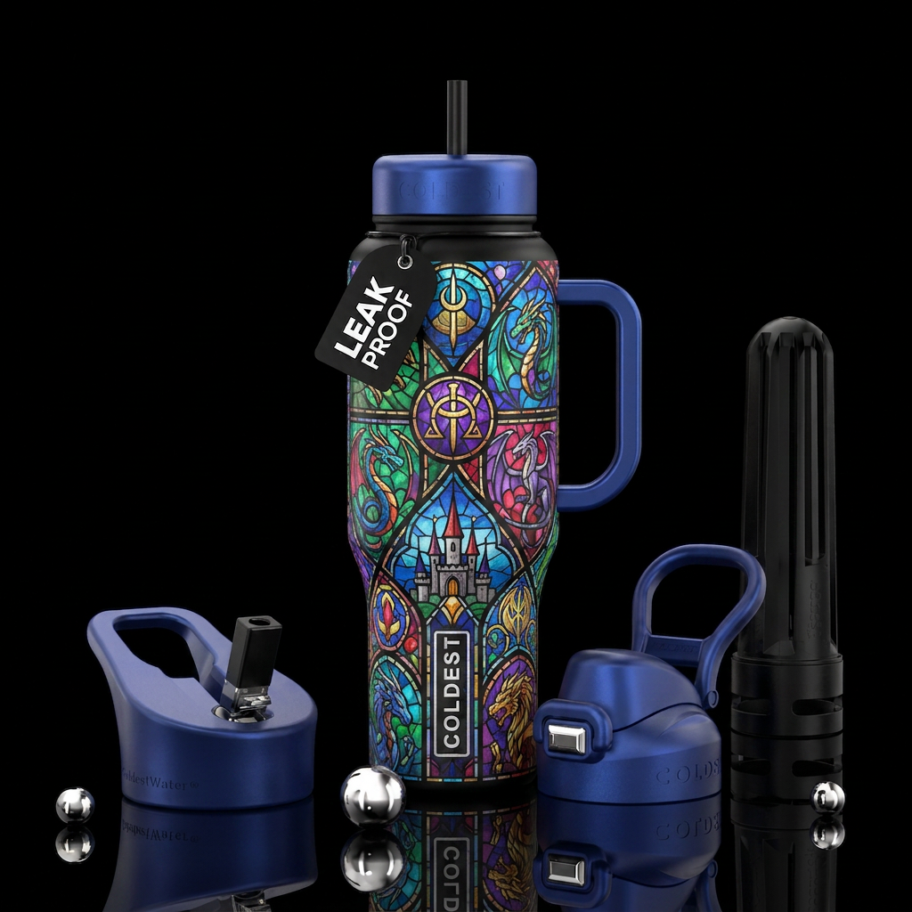 Tumbler inspired by, stained glass, fantasy water bottle design