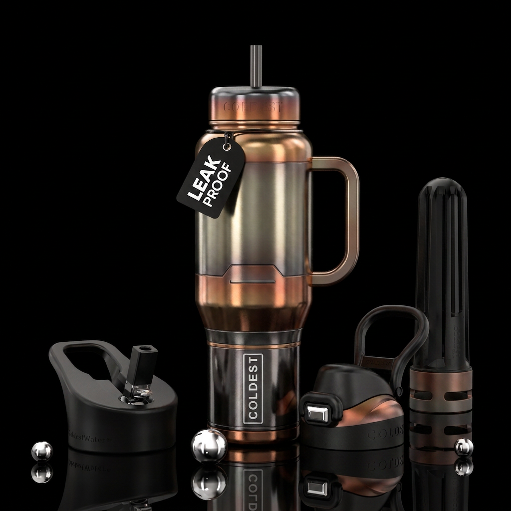 Tumbler resembles a rocket booster with metallic s... water bottle design