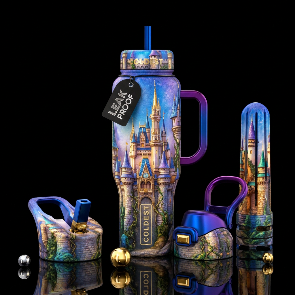 Tumbler inspired by a fairy tale castle water bottle design