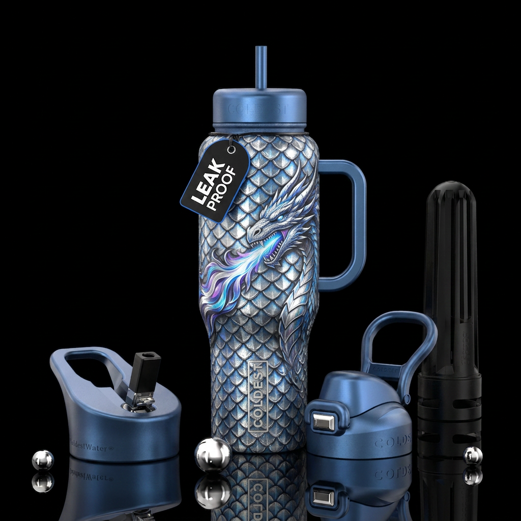 Tumbler inspired by a fire breathing dragon with s... water bottle design