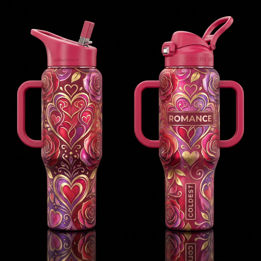 Tumbler inspired by romance, please show both side... water bottle design