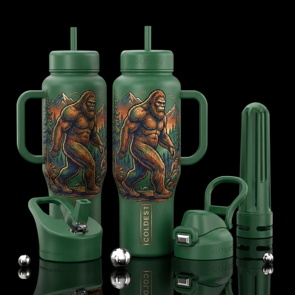 Tumbler inspired by bigfoot etched and colorized, ... water bottle design