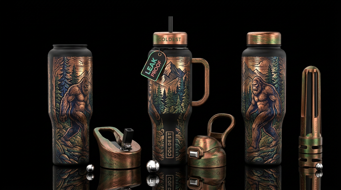 Tumbler inspired by bigfoot etched and colorized, ... water bottle design